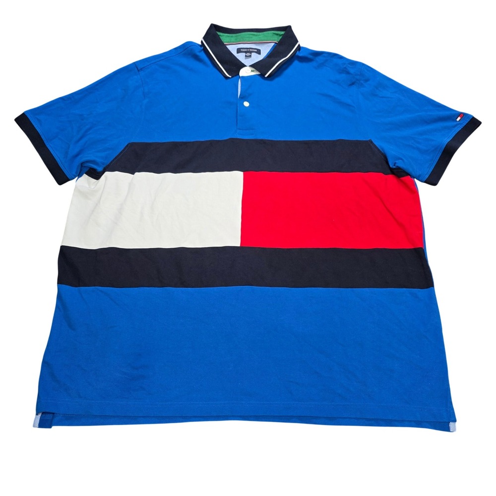 Tommy Hilfiger Polo Shirt Men's Size 4XLT Big And Tall Blue Colorblock Cotton